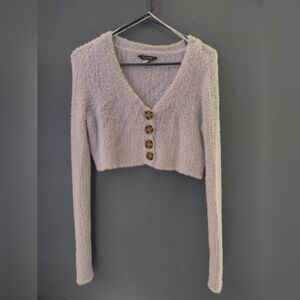 Lavender Fuzzy Button Up Cardigan Sweater - Size XS